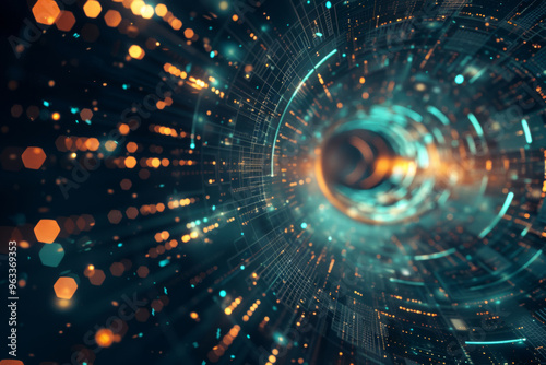 Digital tunnel effect showing concept of data transfer, big data, technology