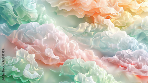 Chinese clouds in traditional hues drift gracefully over a seamless stained glass backdrop, Graceful Chinese clouds float gently over a serene stained glass
