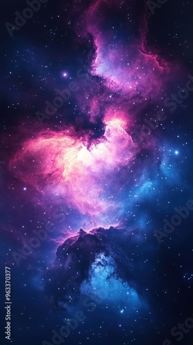 Cosmic Nebula with Pink and Blue Swirls and Stars