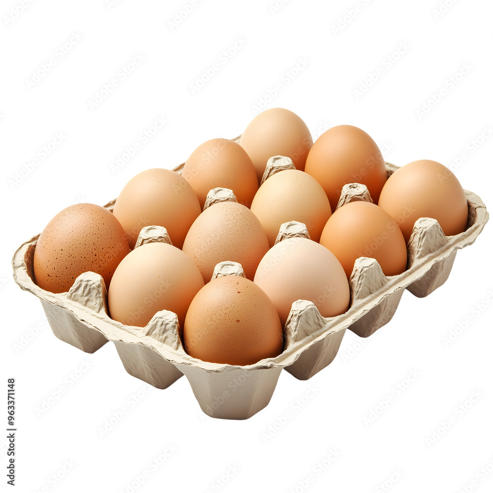carton of fresh brown eggs isolated on transparent background Generative Ai. carton of fresh brown eggs isolated on transparent background Generative Ai.