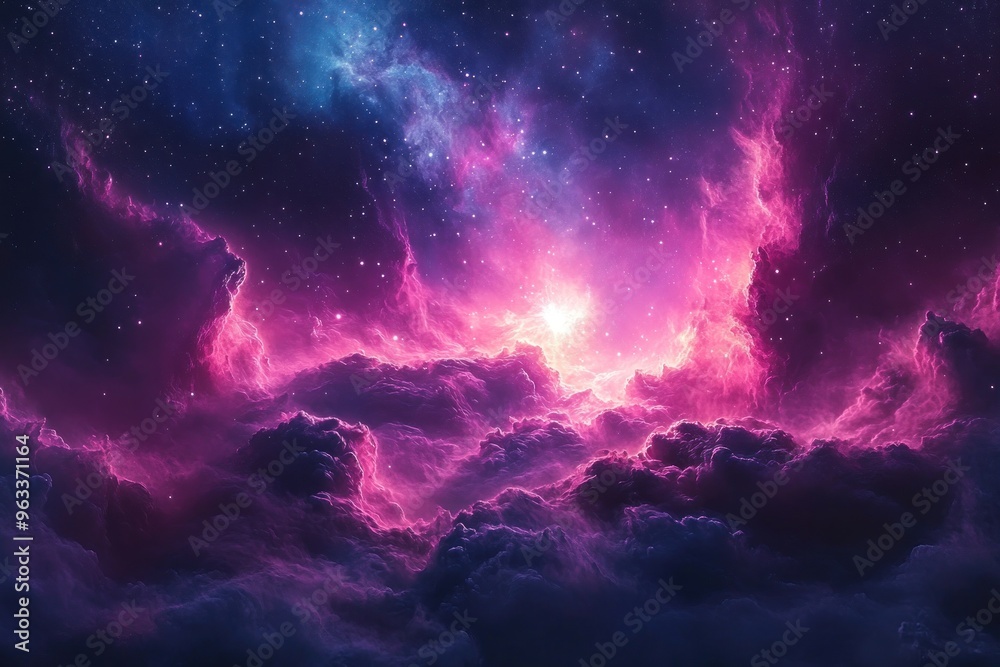 Cosmic Nebula with Purple and Pink Clouds and Stars Cosmic Nebula with Purple and Pink Clouds and Stars