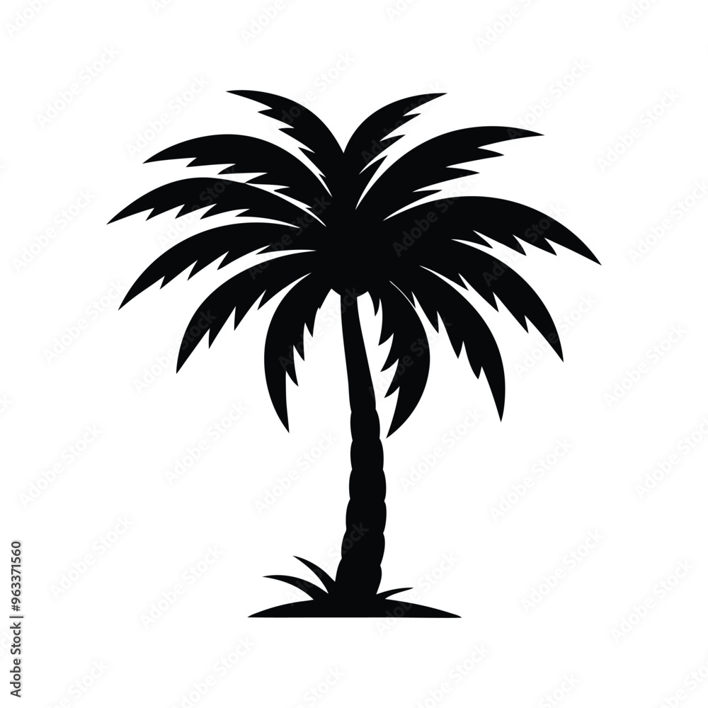Obraz premium A Palm tree vector silhouette isolated on a white background, Tropical palm tree black clipart. Tropical palm tree
