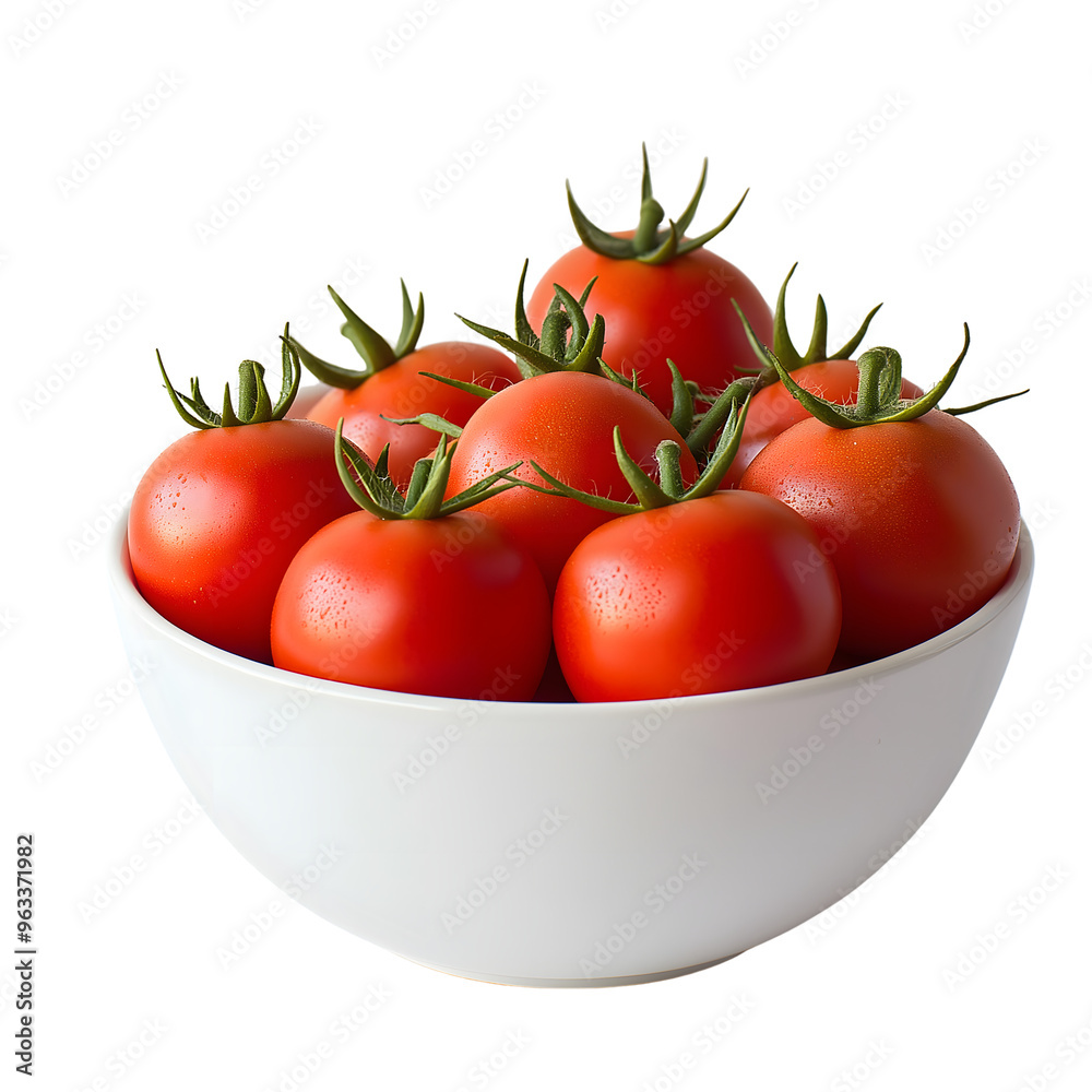 bowl of fresh ripe red tomatoes isolated on transparent background Generative Ai. bowl of fresh ripe red tomatoes isolated on transparent background Generative Ai.