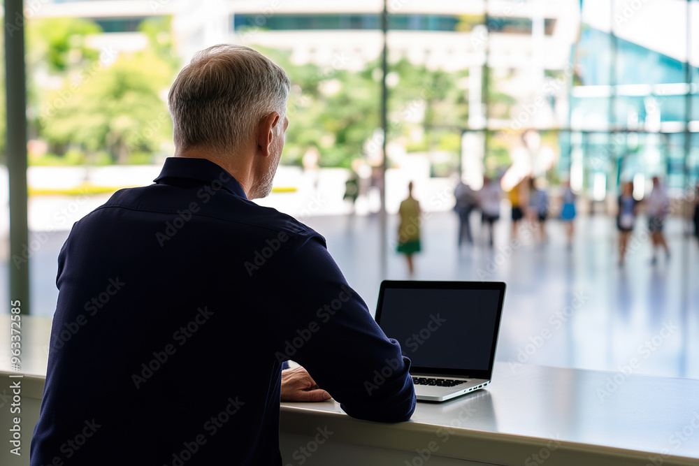 Man working on laptop in a modern office environment Man working on laptop in a modern office environment