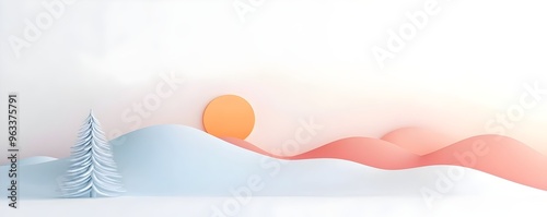 Minimalist Sunrise Scene with Flowing Landscape - Abstract 3D Art