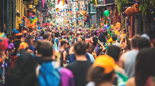 Wallpaper Mural A vibrant street filled with people celebrating a lively carnival, adorned with colorful decorations and joyful expressions throughout the festivities Torontodigital.ca