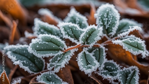 Wallpaper Mural frost on green leaves, macro Torontodigital.ca