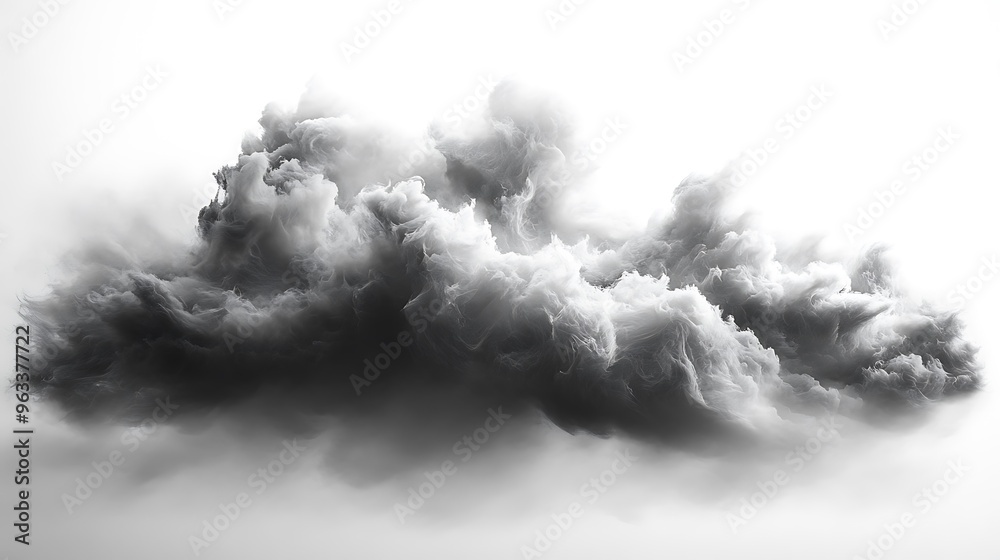 A single, large, dark, cumulus cloud, isolated on a white background. A single, large, dark, cumulus cloud, isolated on a white background.