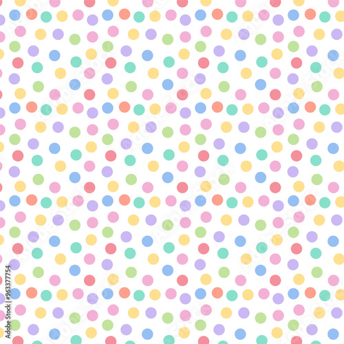 Seamless pattern with colorful dots.Polka dot repeat pattern isolated on white.Vector graphic background wallpaper.
