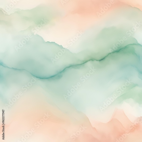 Minimalist pastel watercolor background with soft flowing washes of peach, mint green, and baby blue