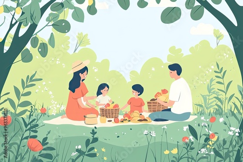 A Perfect Summer Day: Family Picnic in a Lush Meadow