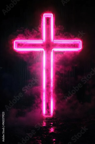 
Neon pink cross on a black background

 photo