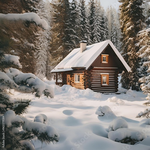 cabin, winter, forest, cozy, snow, log cabin, rustic, warm, woods, tranquil, serene, fireplace, snow-covered, secluded, peaceful, cabin in the woods, nature, winter retreat, charming, frosty, outdoor, photo