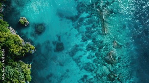 Aerial view of the sea with turquoise blue water