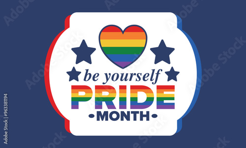 LGBT Pride Month in June. Lesbian Gay Bisexual Transgender. Celebrated annual. LGBT flag. Rainbow love concept. Human rights and tolerance. Poster, card, banner and background. Vector illustration