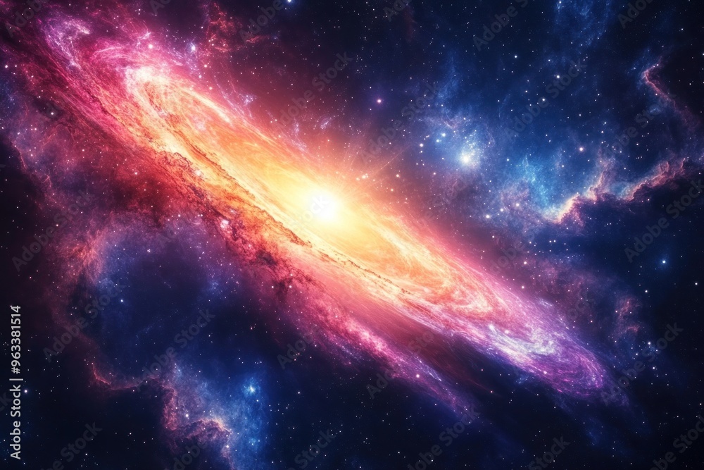 Naklejka premium A Vibrant Spiral Galaxy Amidst a Starry Cosmos