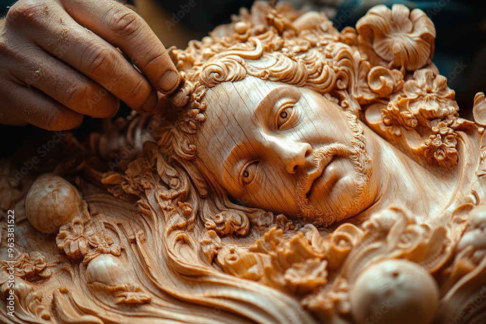 A close up of a persons hands delicately carving a piece of wood into an intricate sculpture A close up of a persons hands delicately carving a piece of wood into an intricate sculpture
