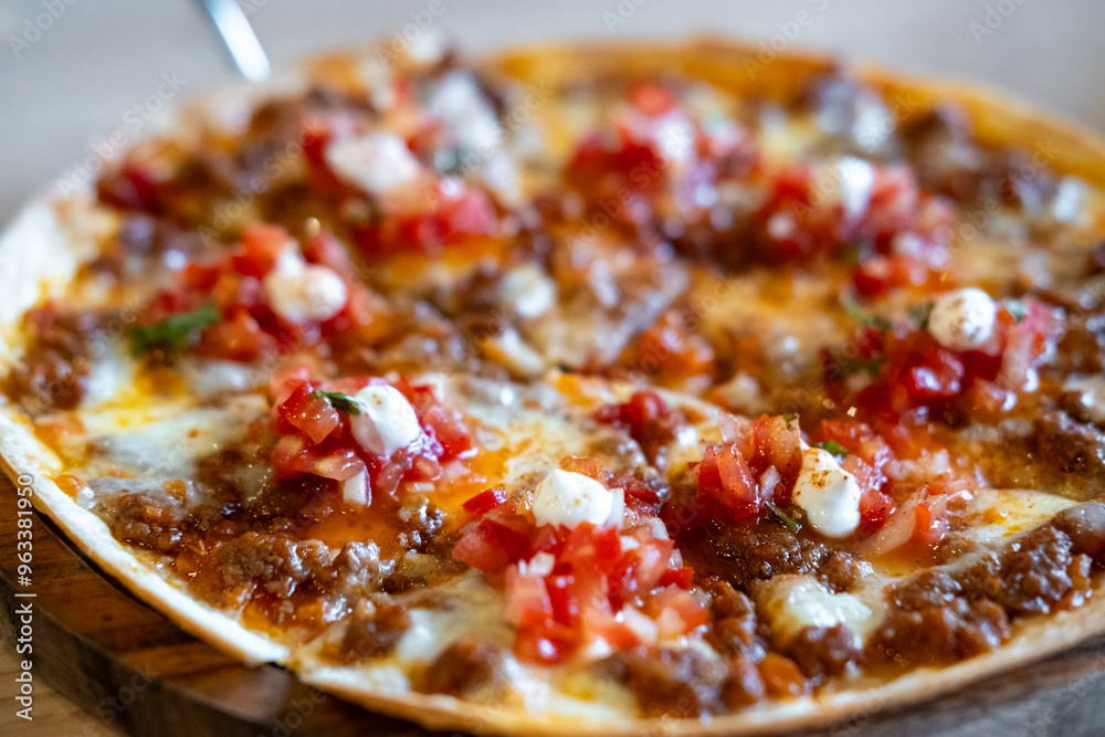 Nacho with minced meat and tomato salsa sauce Nacho with minced meat and tomato salsa sauce