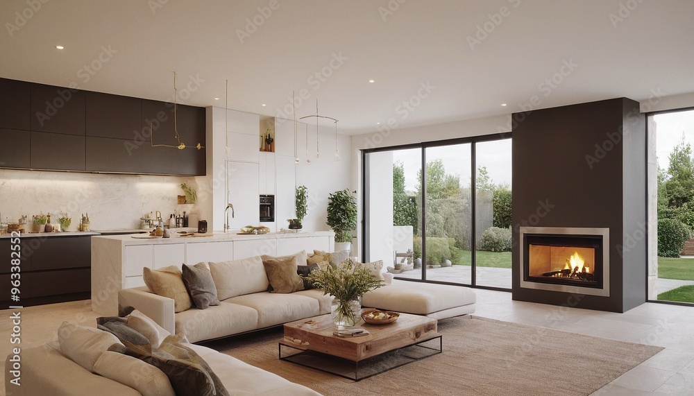 Fototapeta premium A living room with a fireplace and a fireplace 15