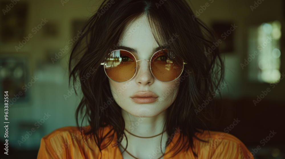 Portrait of a Woman Wearing Round Sunglasses Portrait of a Woman Wearing Round Sunglasses