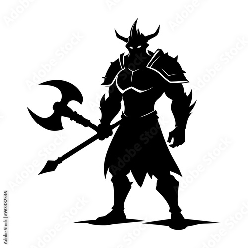 Download Warrior Holding A Large Axe With Anger   Silhouette Vector Illustration White Background Svg File For Design.