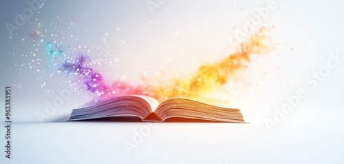 Open book with magical colorful sparks emanating from its pages.