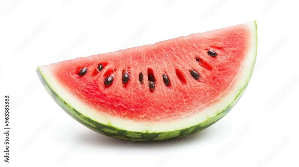 A Slice of Watermelon with Seeds on White Background A Slice of Watermelon with Seeds on White Background