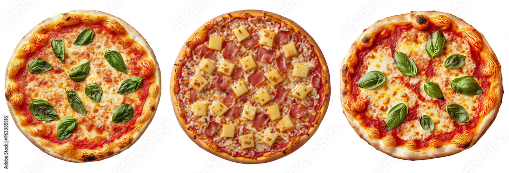 Pizza Set, top view, isolated on white background Pizza Set, top view, isolated on white background