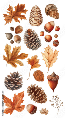 Watercolor Autumn Clipart isolated white background. illustration
