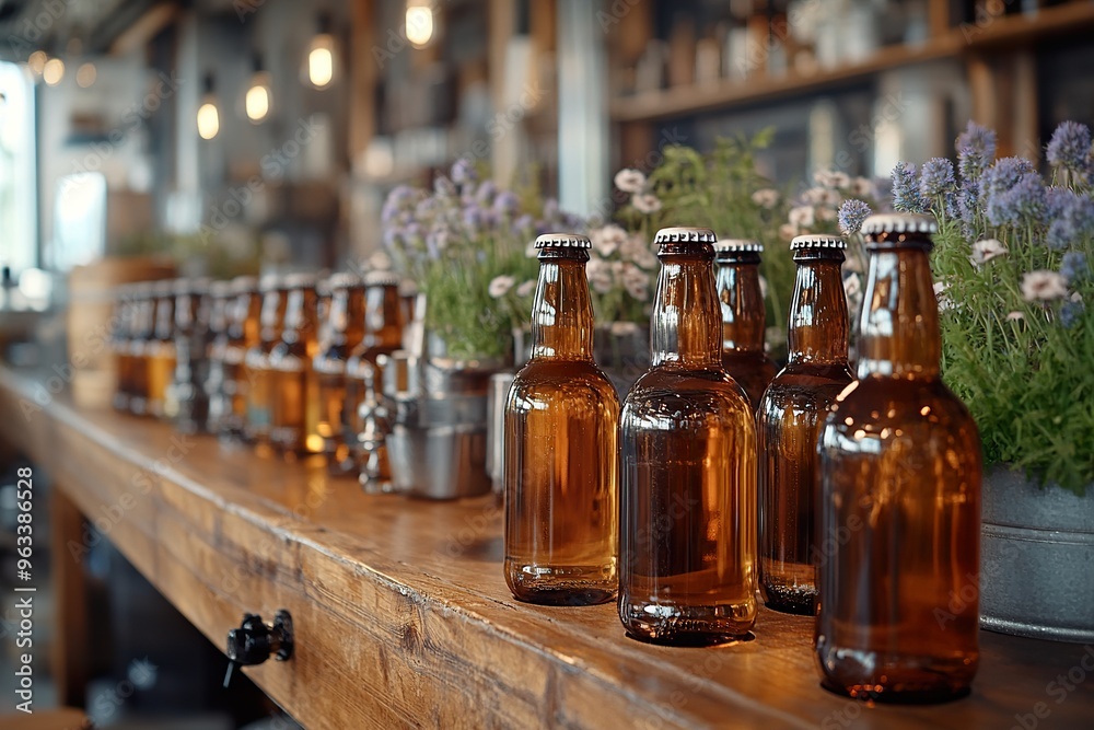 a home brewing setup with ingredients equipment and bottles of freshly made beer a home brewing setup with ingredients equipment and bottles of freshly made beer