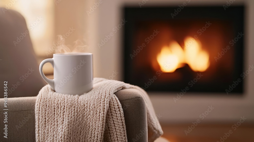 Cozy A blanket draped over a chair next to a fireplace Cozy A blanket draped over a chair next to a fireplace
