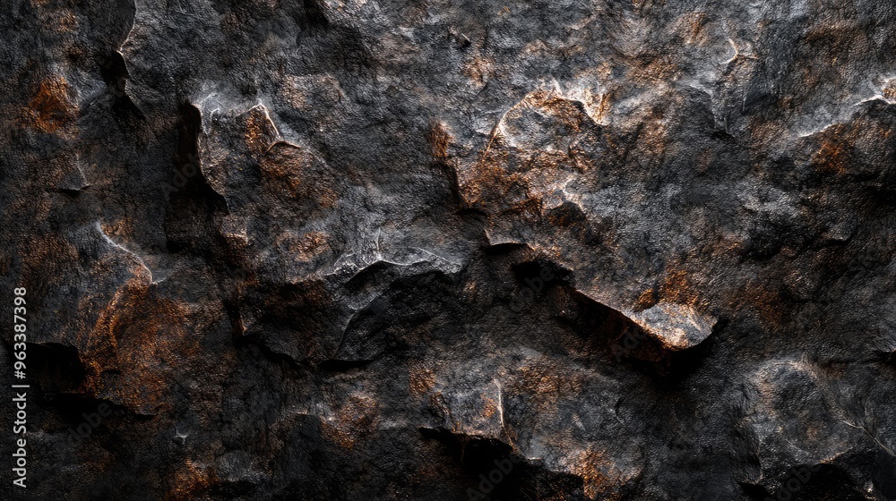 Dark stone surface with a mix of smooth and rough areas, creating a textured and organic look Dark stone surface with a mix of smooth and rough areas, creating a textured and organic look