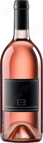 A bottle of pink rose wine flying isolated on white, clipping path photo