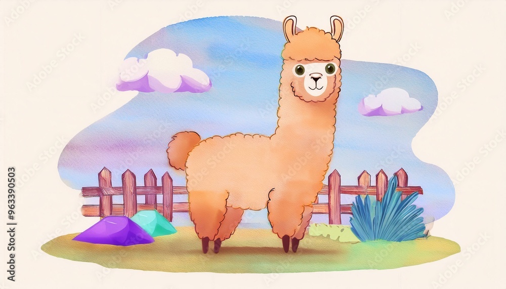 Fototapeta premium A funny alpaca animal drawing effect