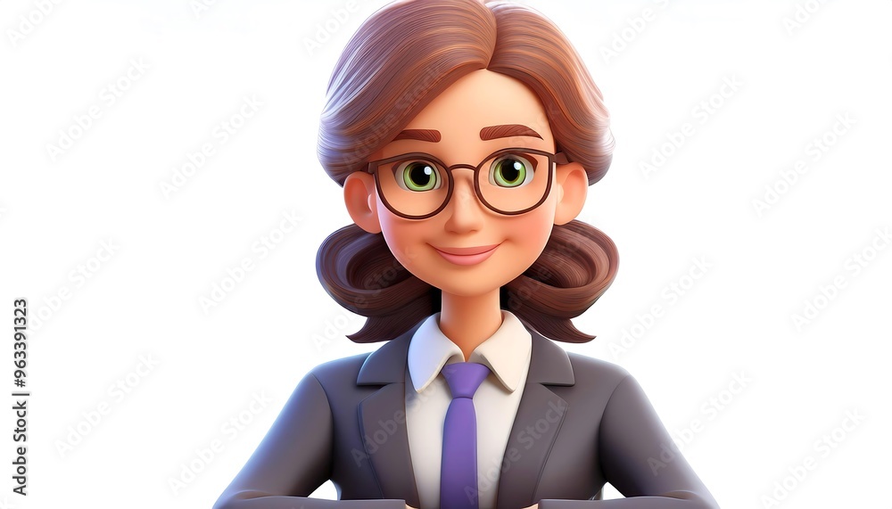 3D Style Cartoon Female Accountant, Clean and Simple Design on Beige Background 3D Style Cartoon Female Accountant, Clean and Simple Design on Beige Background