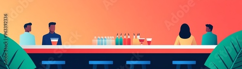 Casino bar with stylish decor, offering drinks to patrons, flat design illustration