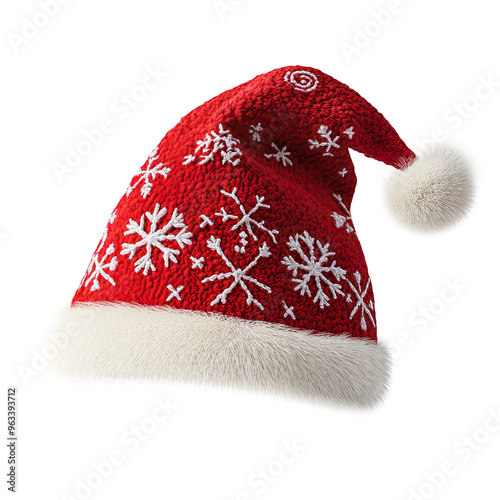 Santa hat with New Year's decor. New Year costume, New Year headdress. Transparent background.