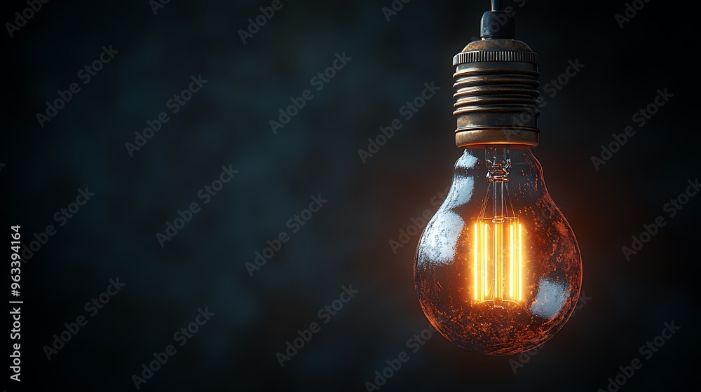A single light bulb glows brightly against a dark background. A single light bulb glows brightly against a dark background.