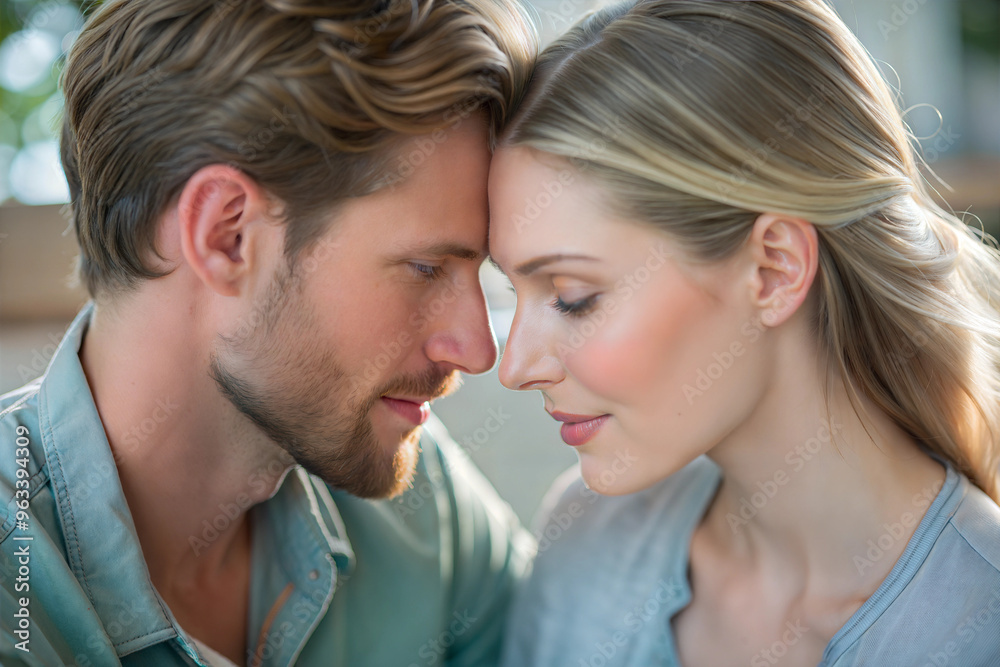 Man and Woman Touching Foreheads, Relaxed and Happy, Creating an Atmosphere of Closeness and Tenderness
Man and Woman Touching Foreheads, Relaxed and Happy, Creating an Atmosphere of Closeness and Tenderness