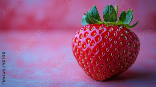 En gros plan, une fraise mûre et juteuse repose sur une feuille verte. Ce fruit organique, délicieux et frais, est parfait pour un dessert sain ou un régime, offrant une touche de douceur en macro. photo