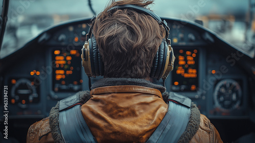 Un pilote en cabine survole les montagnes lors du décollage depuis l'aéroport. L'avion grimpe vers le ciel, offrant une vue spectaculaire du paysage en dessous.