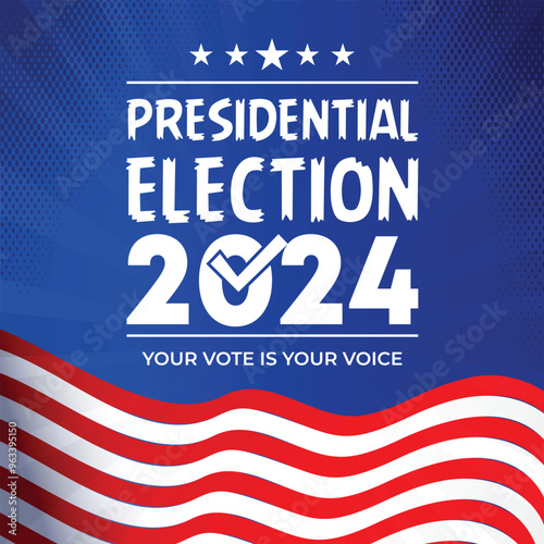 Presidental election day. Vote 2024 in USA, banner design.Political election campaign.Patriotic American element. Poster, card, banner and background. Vector illustration.