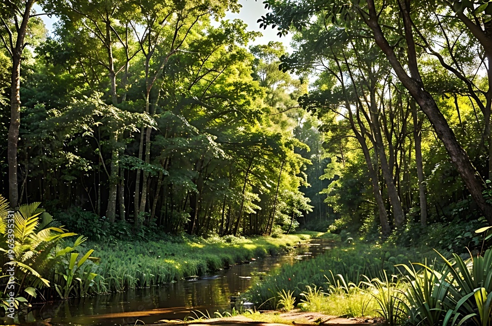 Obraz premium green forest in the morning