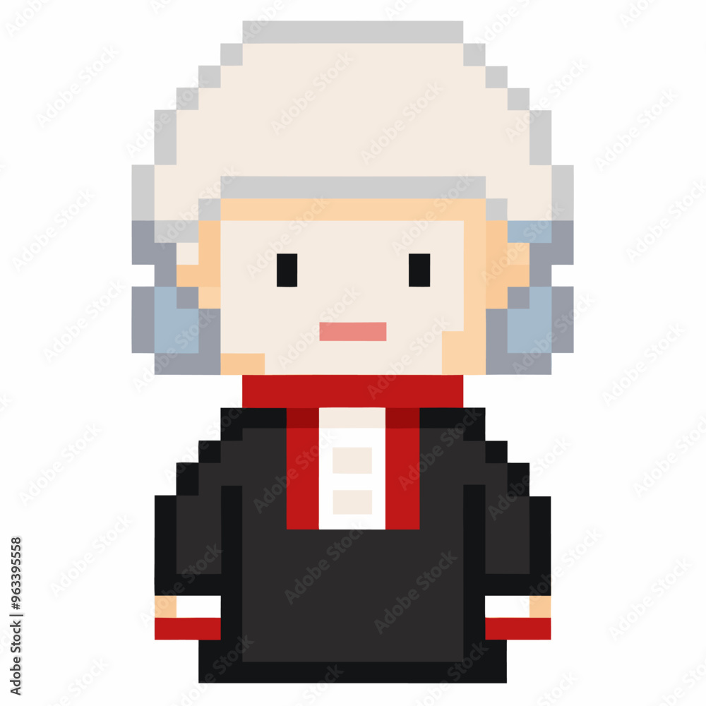 Obraz premium Pixel Art Character in Historical Costume with White Wig