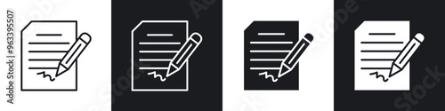 Signed document icon in filled and stroke