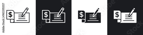 Signing cheque icon in filled and stroke