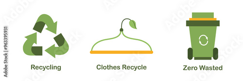 Recycling concept illustration. Reducing plastic trash and buying recycle clothes to prevent environmental pollution. Eco friendly. Sustainable living concept. Vector illustration.