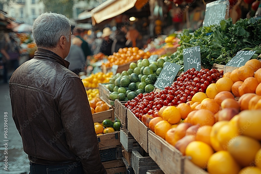 A vibrant bustling farmers market with people browsing stalls of fresh produce and handmade goods A vibrant bustling farmers market with people browsing stalls of fresh produce and handmade goods