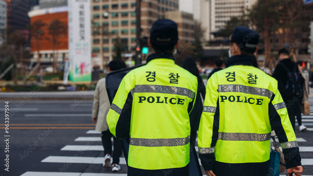 Fototapeta premium Korean police squad formation in protective uniform with 