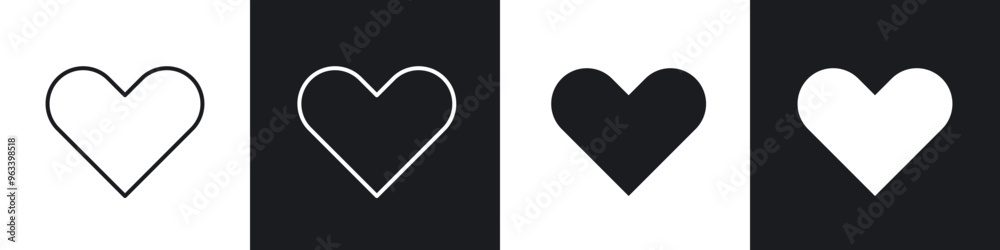 Heart outlined and solid icon vector collection. Heart outlined and solid icon vector collection.
